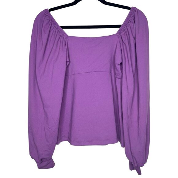NEW Susana Monaco Square Neck Gathered Sleeve Long Sleeve Top Grape Jam XS - Picture 2 of 7